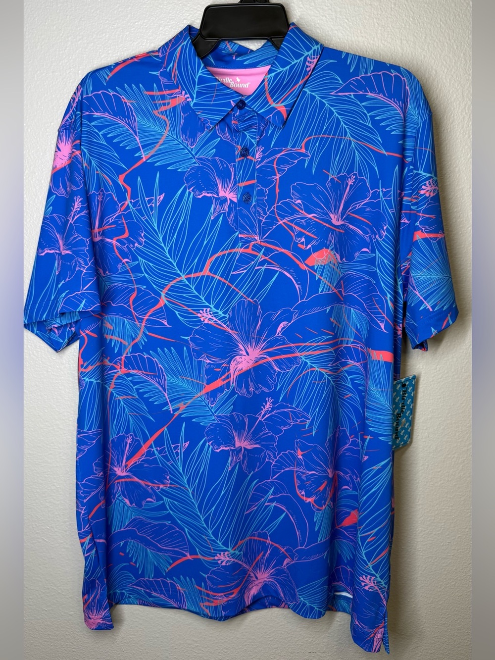 Birdies Blue Polo with Pink Tropical Floral Print